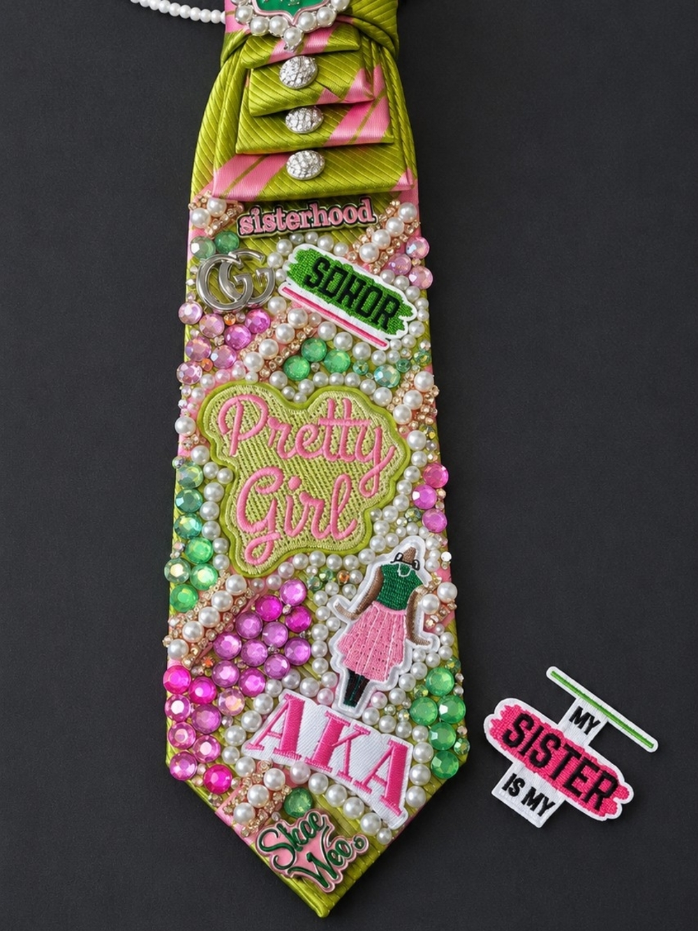 Neck Jewery AKA Inspired Pretty Girl Accessory Spirit Tie - Pink & Green